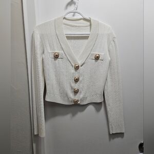 Cream Cardigan with Gold Buttons